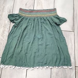 Francesca's olive green off shoulder bohemian loose fit blouse size medium #16
